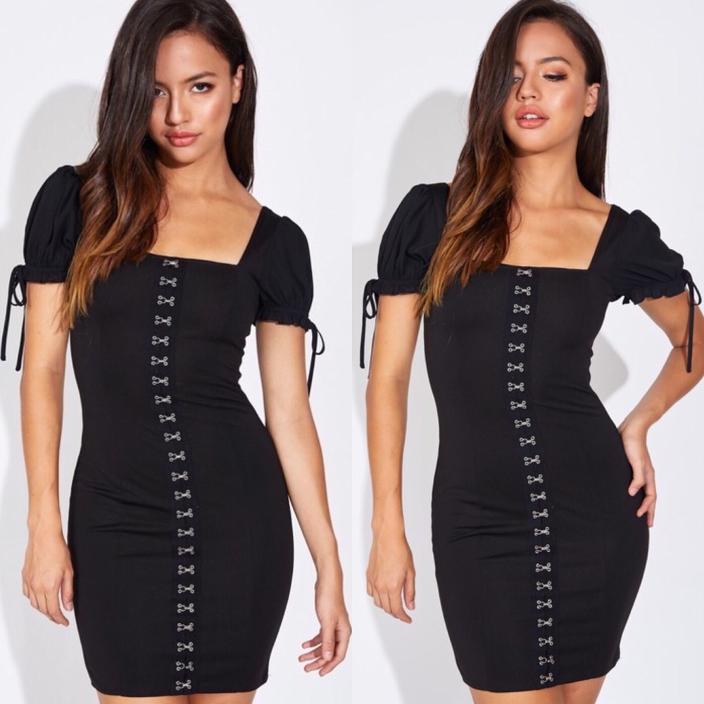 Hook & Eye Lace Up Mini Dress